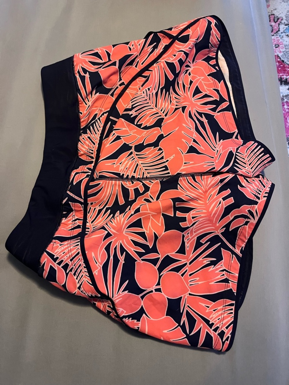 Lands' End Navy and Coral Floral Swim Shorts attached bikini bottom - Picture 2 of 4